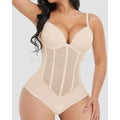 Plunging V-Neck Bodysuit with Vertical Sheer Paneling and Defined Bust Contour