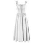 Rustic Lace-Up A-Line Dress with Wide Straps and Gathered Skirt