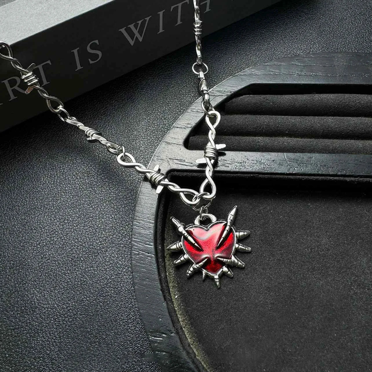 Thorn Chain Heart Pendant Necklace for Gothic Y2K and Grunge Styling