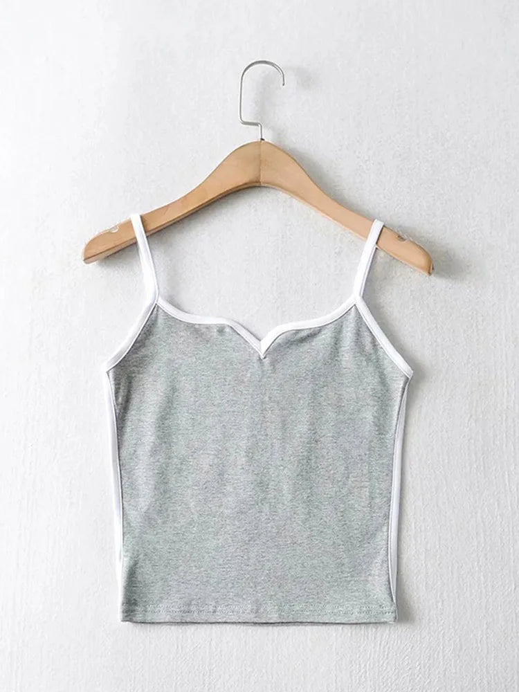 Contrast Trim V-Neck Knit Tank Top with Slim Fit Everyday Streetwear Style