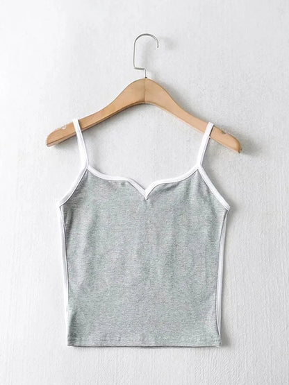 Contrast Trim V-Neck Knit Tank Top with Slim Fit Everyday Streetwear Style