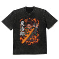 Flame Warrior Manga Oversized Vintage Washed Streetwear Graphic T-Shirt