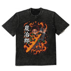 Flame Warrior Manga Oversized Vintage Washed Streetwear Graphic T-Shirt
