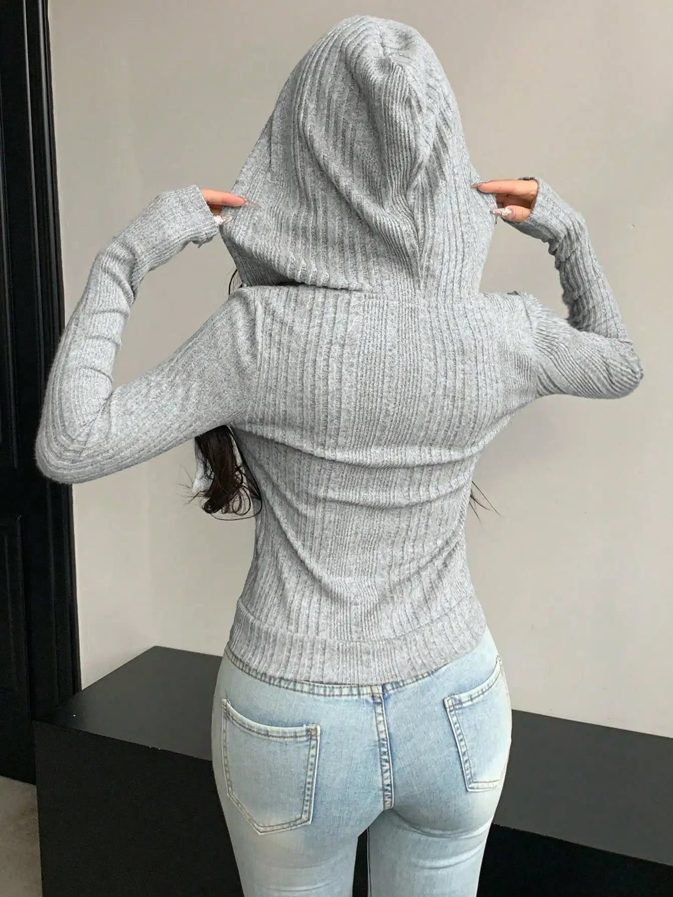 Women's Lightweight Ribbed Zip-Up Hoodie with Relaxed Everyday Casual Layering Style