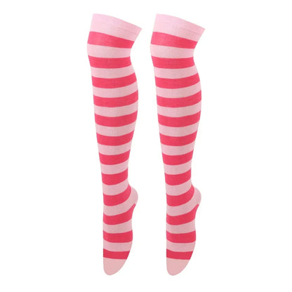 Striped Thigh High Socks with Stretch Knit Construction for Casual Y2K Streetwear Fashion