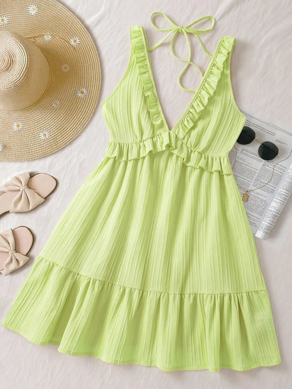 Ruffle Strap A-Line Mini Dress with Elastic Waist Summer Vacation Silhouette
