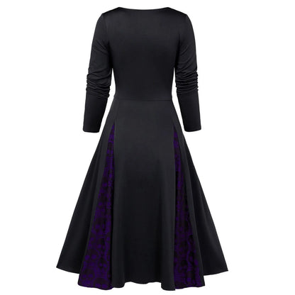 Dark Romantic Gothic Skater Dress with Lace Panel Details