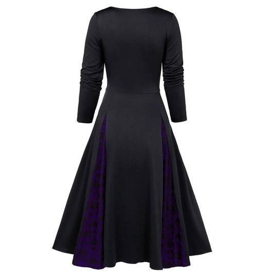 Dark Romantic Gothic Skater Dress with Lace Panel Details