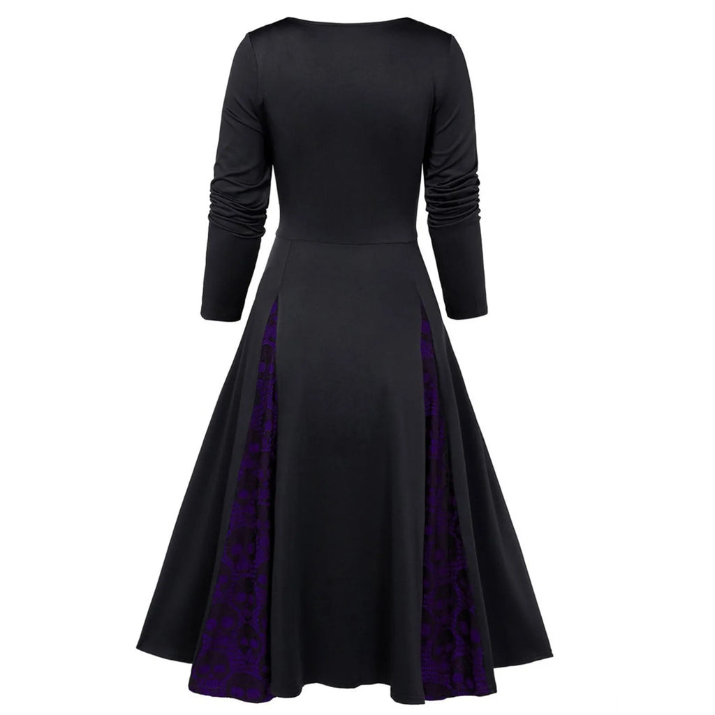 Dark Romance Panelled Maxi Dress with Sweetheart Neckline and Button Accents