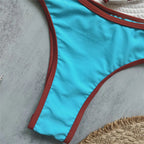 Bright Blue Bandeau Bikini with Contrast Trim and Front Drawstring Detail