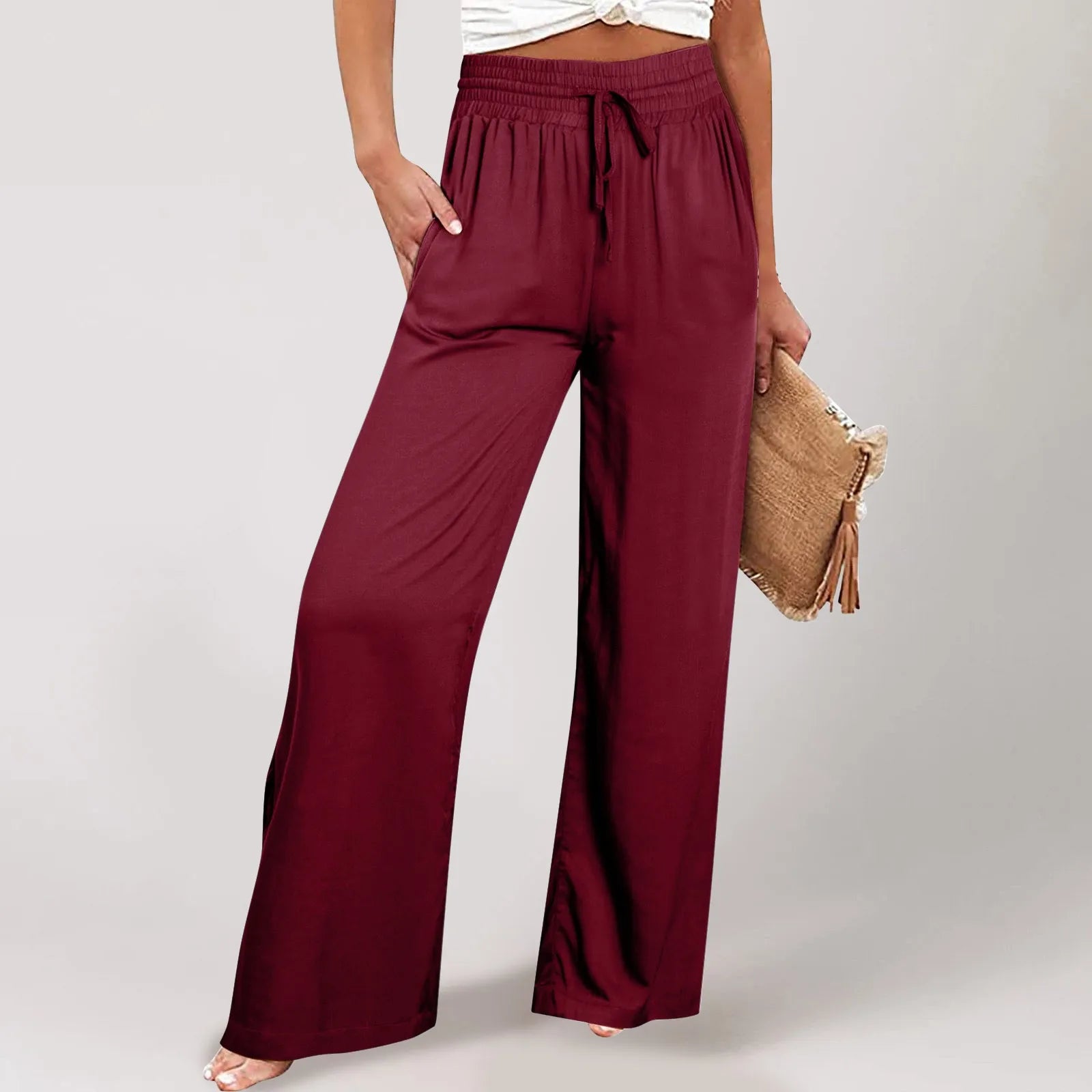 Women's High Waist Wide Leg Casual Trousers with Relaxed Tailored Everyday Style