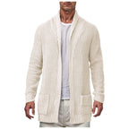 Men's Longline Ribbed Knit Cardigan with Open Front Relaxed Silhouette