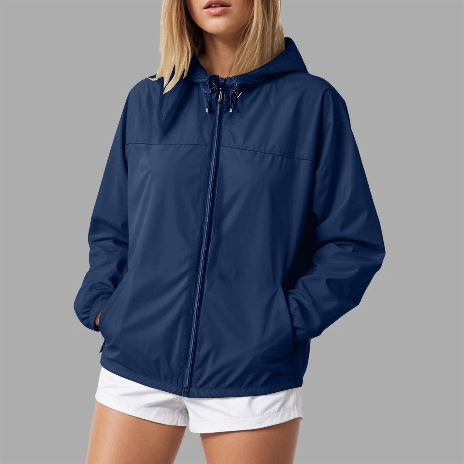 Women's Lightweight Hooded Zip-Up Windbreaker Jacket for Everyday Streetwear Layering