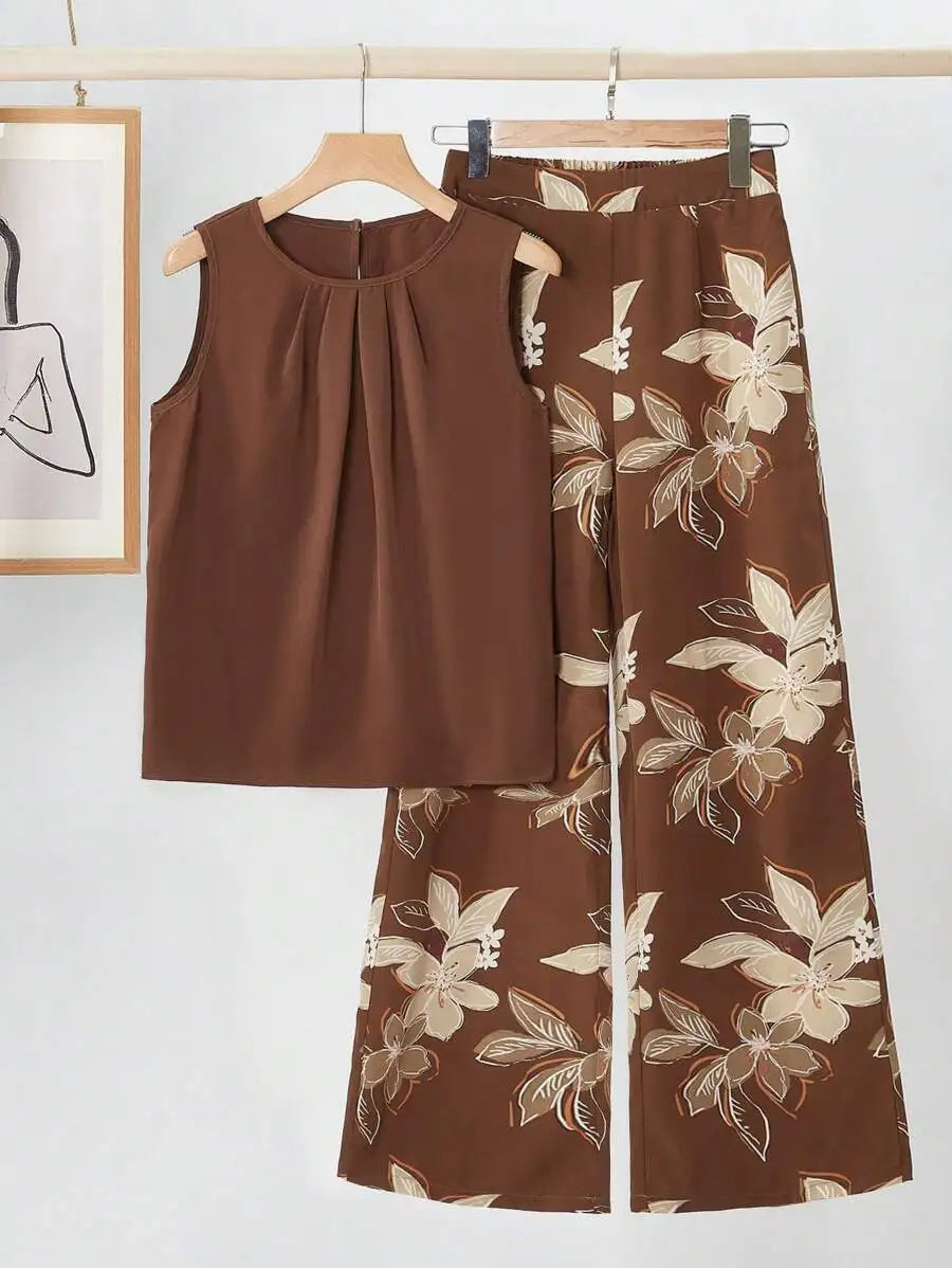Women's Polka Dot Sleeveless Top and Wide Leg Pants Co-Ord Set