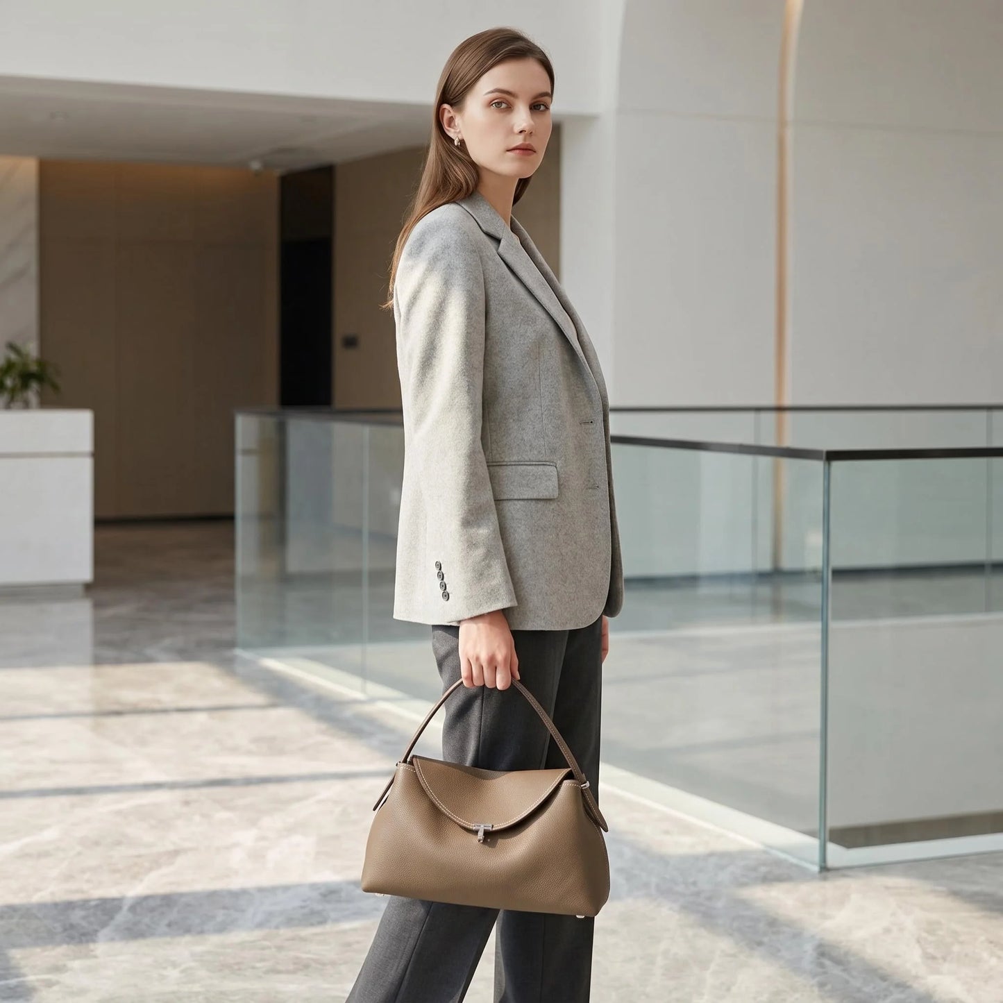 Minimalist Genuine Leather Crescent Shoulder Bag with Soft Structured Silhouette