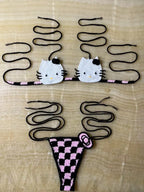 Hand-Crafted Crochet Halter Bikini Set with Whimsical Feline and Checkerboard Details