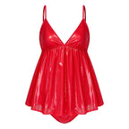 Sheer Mesh and Glossy Flared Babydoll Teddy with Built-In Briefs