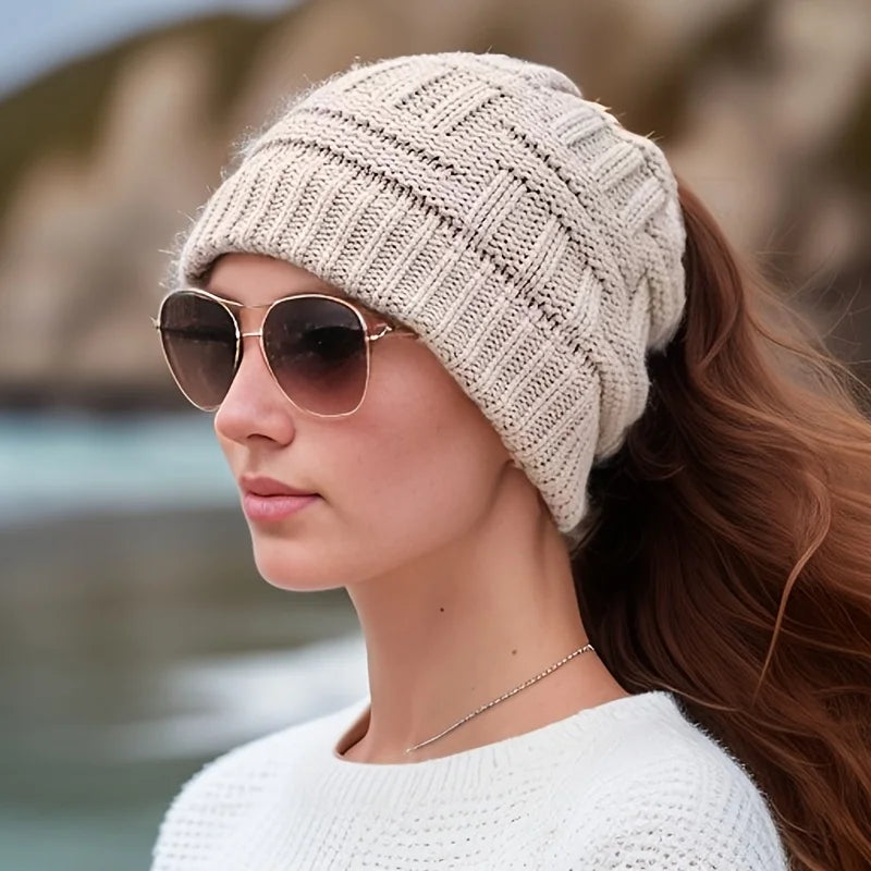 Open Top Acrylic Ponytail Knit Beanie for Winter Outdoor Casual Streetwear and Active Comfort