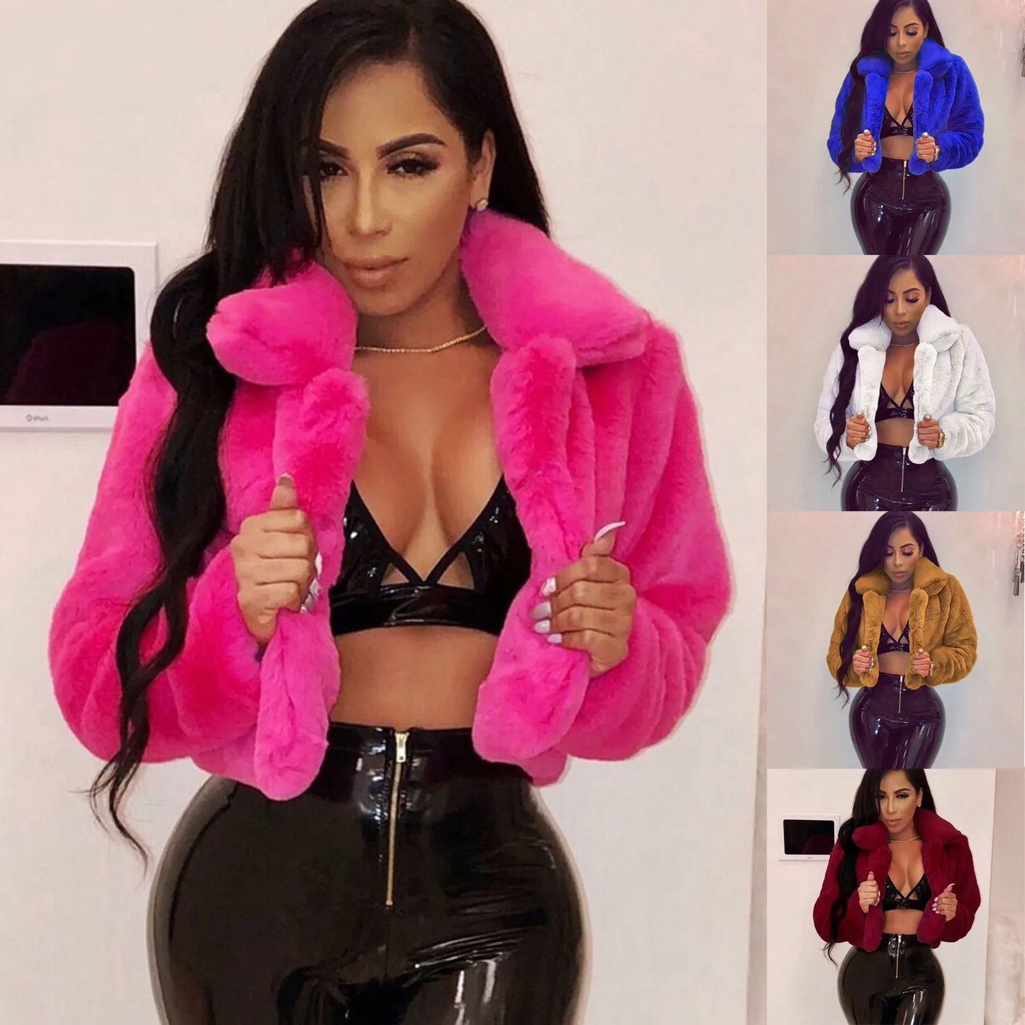 Cropped Faux Fur Jacket with Plush Texture Contemporary Fashion Outerwear