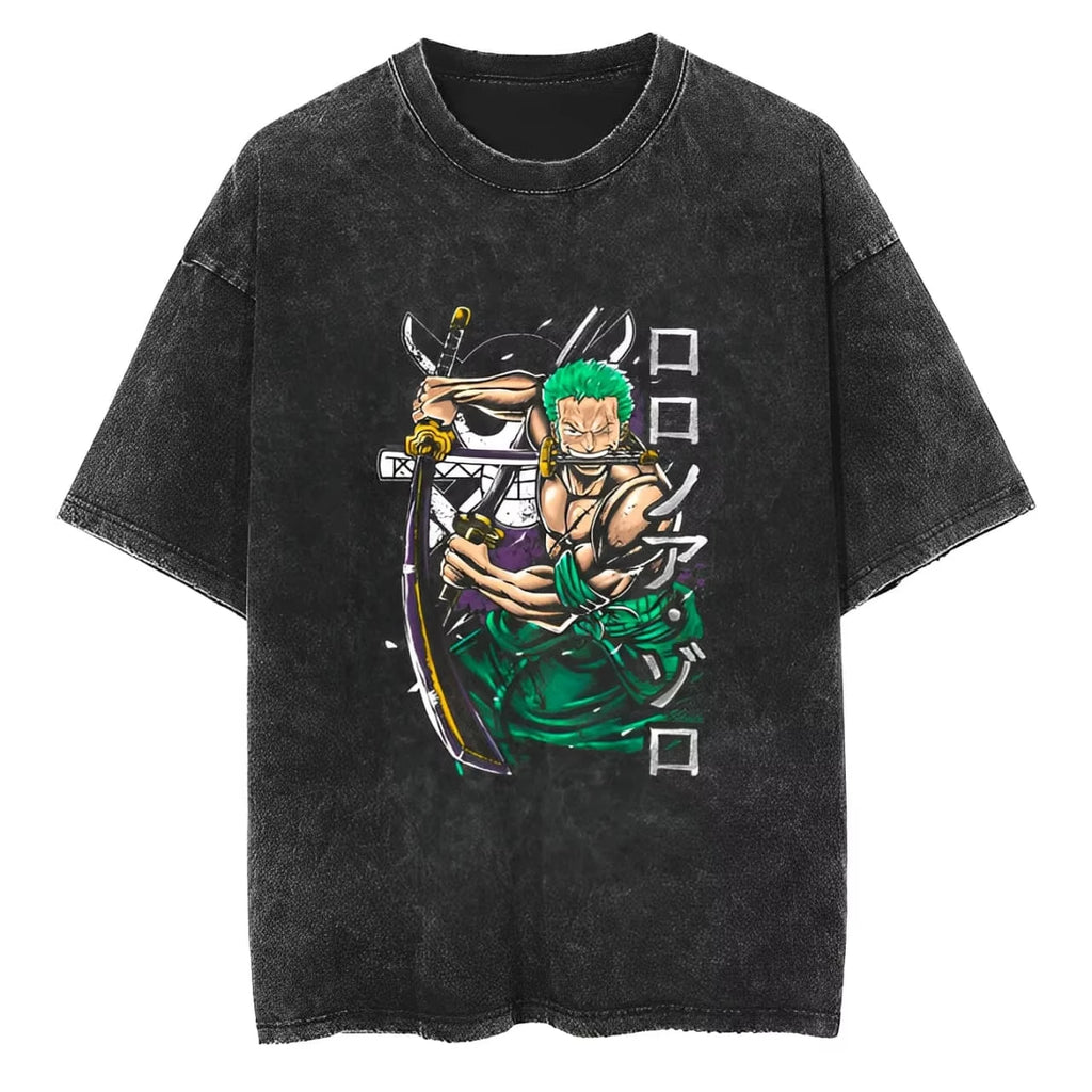 Manga Swordsman Oversized Vintage Washed Streetwear Graphic T-Shirt