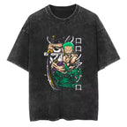 Manga Swordsman Oversized Vintage Washed Streetwear Graphic T-Shirt