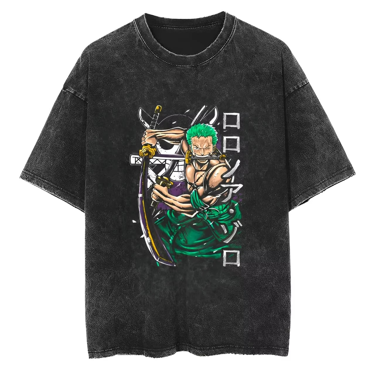 Manga Swordsman Oversized Vintage Washed Streetwear Graphic T-Shirt