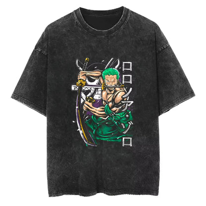 Manga Swordsman Oversized Vintage Washed Streetwear Graphic T-Shirt