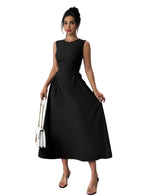 Minimalist Black Sleeveless A-Line Dress with Corset-Style Side Lacing Detail