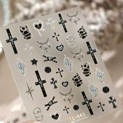 Gothic Cross Nail Art Sticker Set for Alternative Statement Manicure Styling