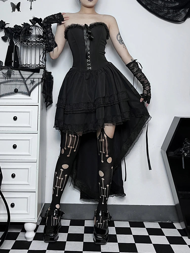 Layered Gothic Corset Dress with Dark Kawaii Alternative Fashion Aesthetic