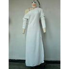 Long Sleeve Pleated Split Maxi Dress with Flowing Contemporary Elegance