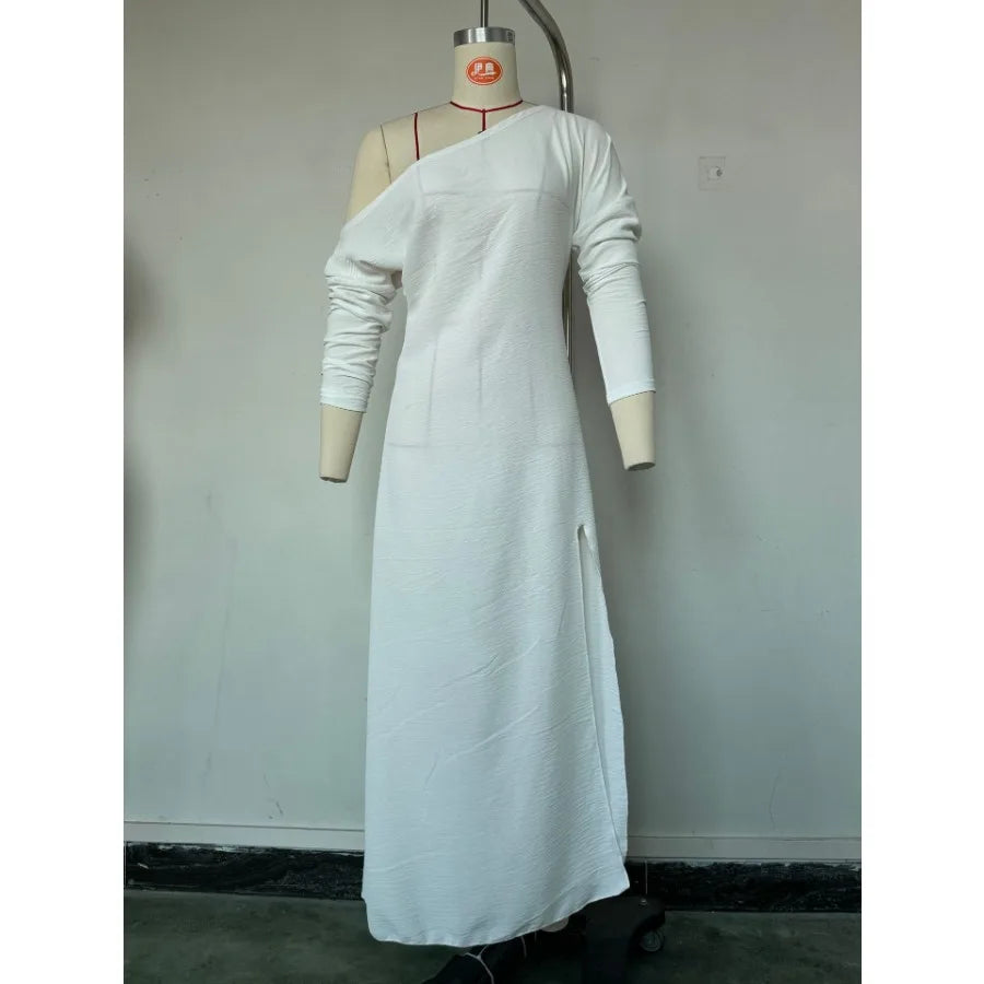 Long Sleeve Pleated Split Maxi Dress with Flowing Contemporary Elegance