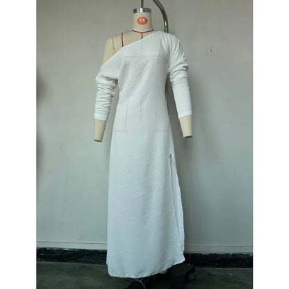 Long Sleeve Pleated Split Maxi Dress with Flowing Contemporary Elegance