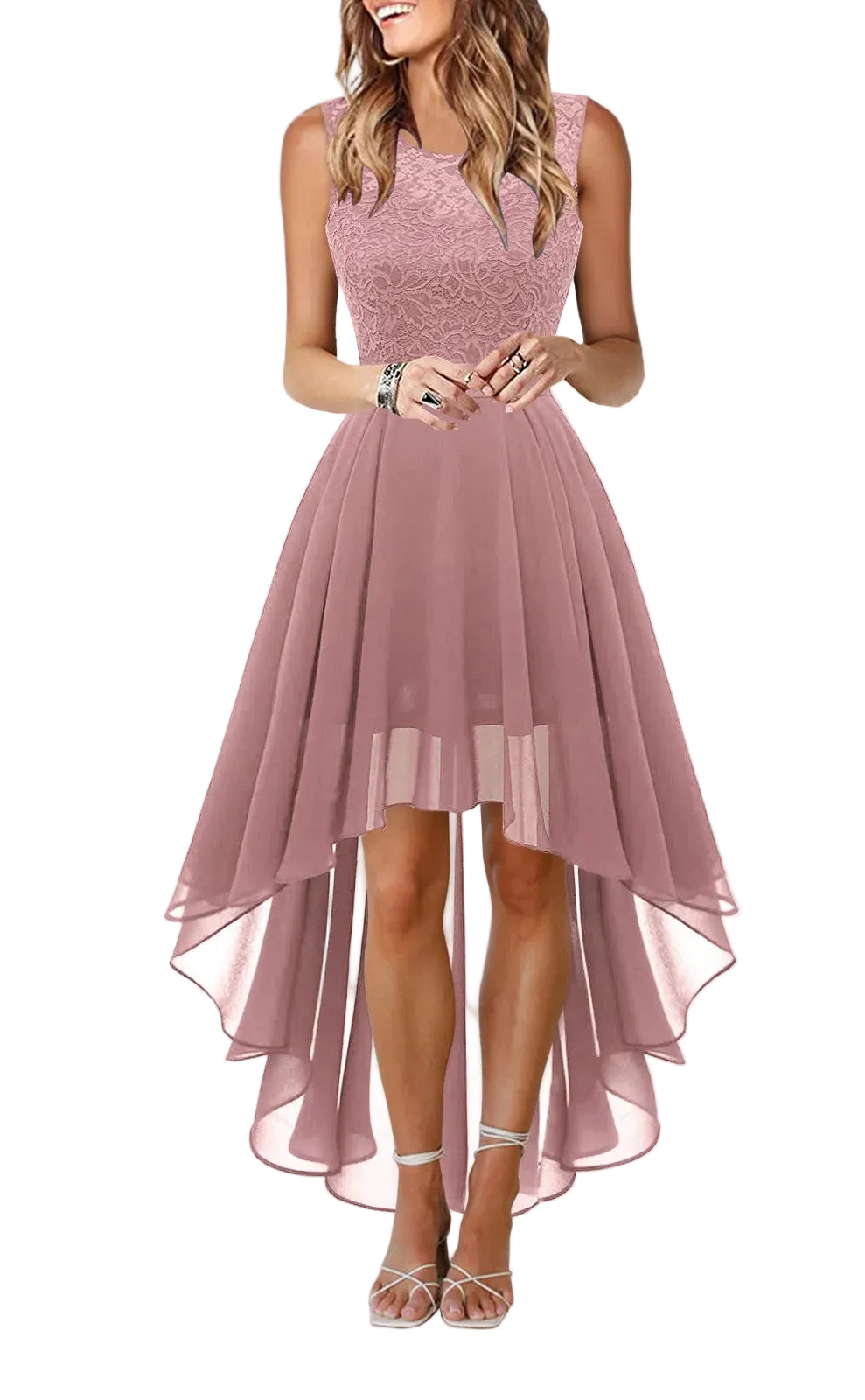 Layered Handkerchief Hem Feminine Alternative Midi Dress