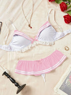 Playful Red Tartan Plaid Bralette and Pleated Mini Skirt Set