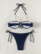 Structured Seashell Underwire Bikini with Pearl-Embellished Straps