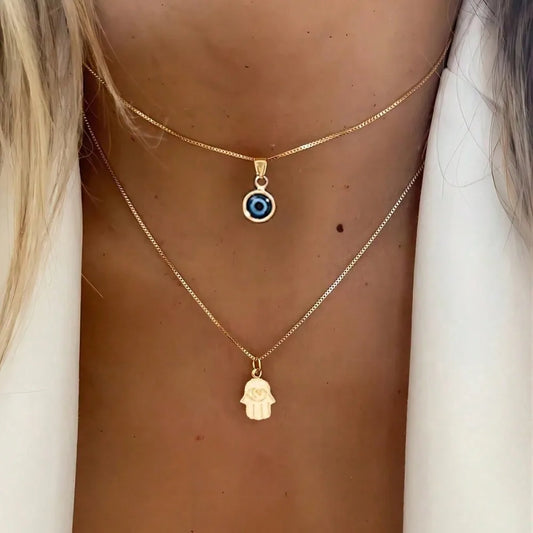 Minimalist Evil Eye Layered Pendant Necklace Set for Modern Dark Feminine Styling