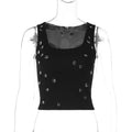 Women's Ribbed Sleeveless Round Neck Stretch Tank Top with Decorative Sparkle Detail