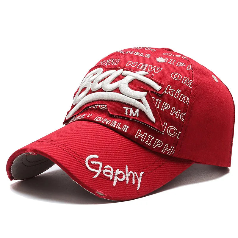 Typography Embroidered Baseball Cap Adjustable Curved Brim Urban Streetwear Fashion Hat