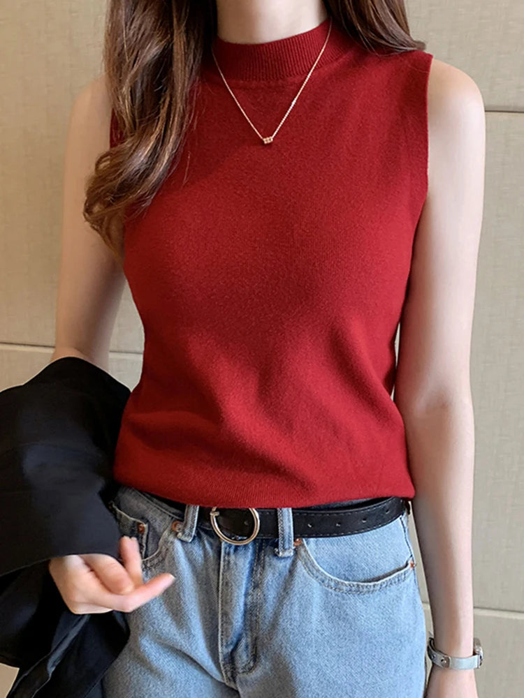 Classic Knit Sleeveless Tank Top with Slim Fit Everyday Casual Streetwear Style