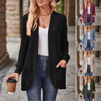 Women's Open Front Crochet Knit Cardigan with Relaxed Long Sleeve Silhouette