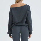 Off-Shoulder Relaxed Fit Knit Pullover Sweater with Long Sleeves and Side Pocket