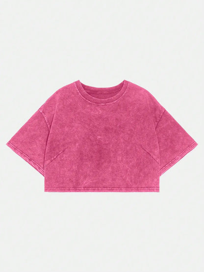 Washed Cotton Crop Tee with Relaxed Fit and Everyday Casual Style