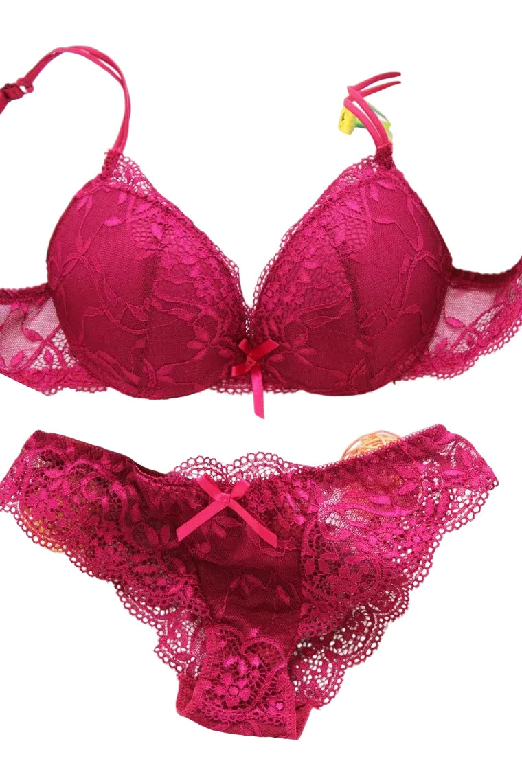 Rich Royal Blue Floral Lace Push-Up Bra and Scalloped Panty Set