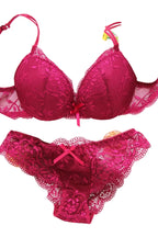 Rich Royal Blue Floral Lace Push-Up Bra and Scalloped Panty Set