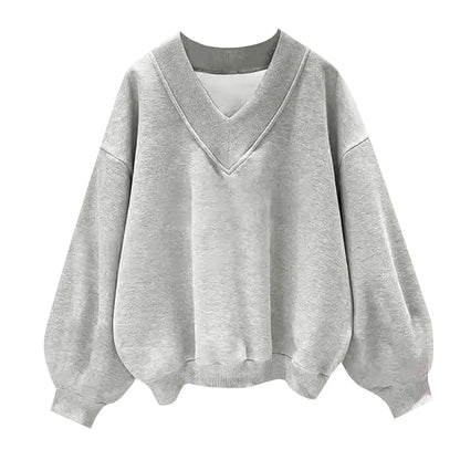 Women's Oversized V-Neck Pullover Sweatshirt with Relaxed Fit for Casual Everyday Style