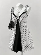 Vintage Polka Dot Gothic Mini Dress with Dark Coquette Aesthetic