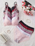 Romantic Floral Lace Underwire Bra and Panty Set with Double Straps