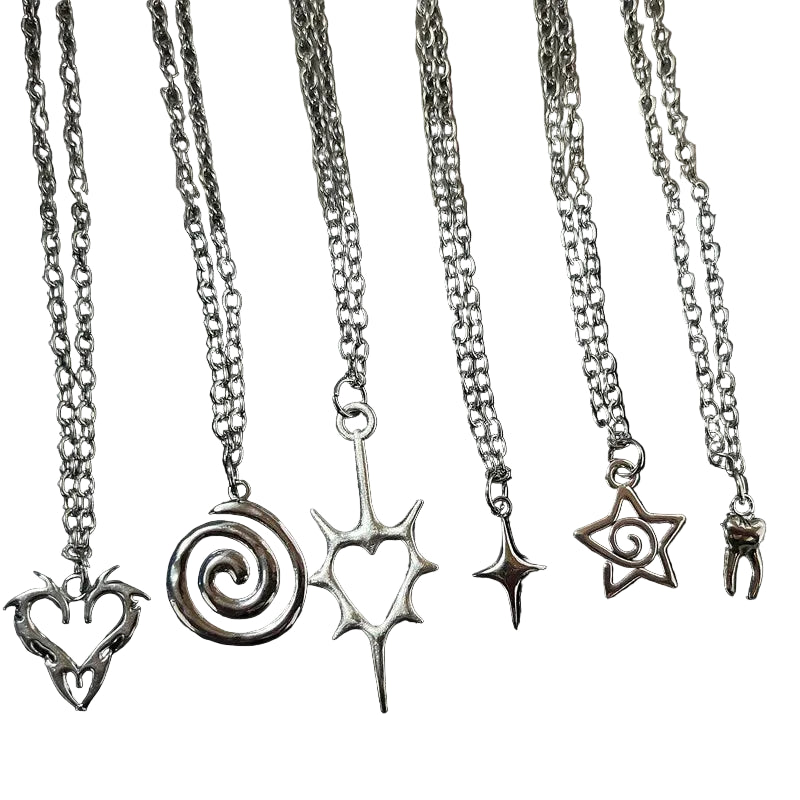 Y2K Charm Pendant Necklace Set Gothic Grunge Alternative Statement Jewelry