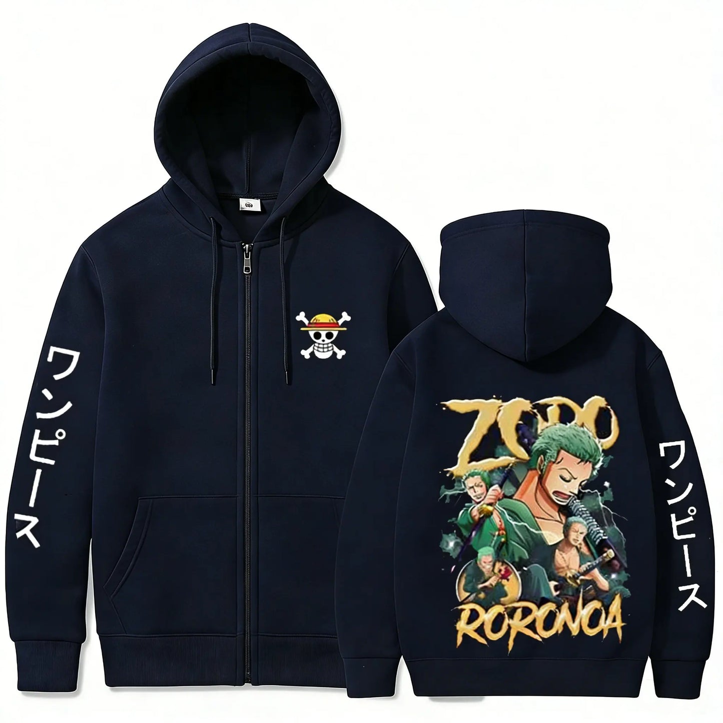 Swordsman Streetwear Zip Hoodie with Manga Graphic Back Design